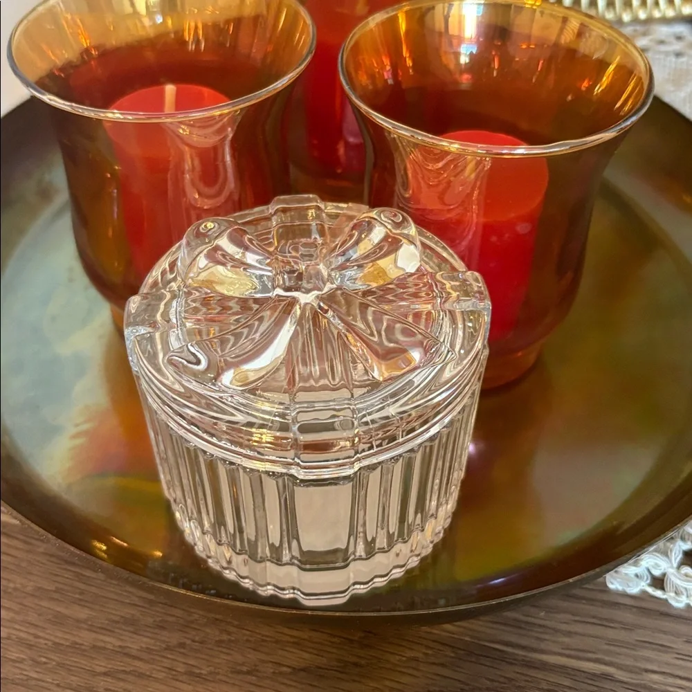 🎀🆕Glass Bow Trinket Box With Lid🎀